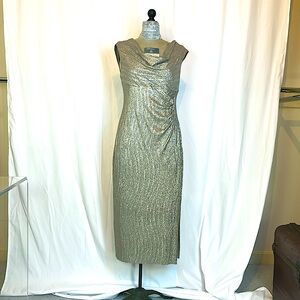 Connected Apparel the perfect 10 metallic sleeveless flattering mid calf dress